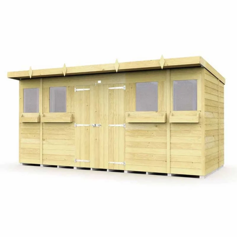 Image of Buttercup Farm 14 x 8 Feet Pent Summer Shed - Wood - L231 x W417 x H201cm in Brown Brown Unisex