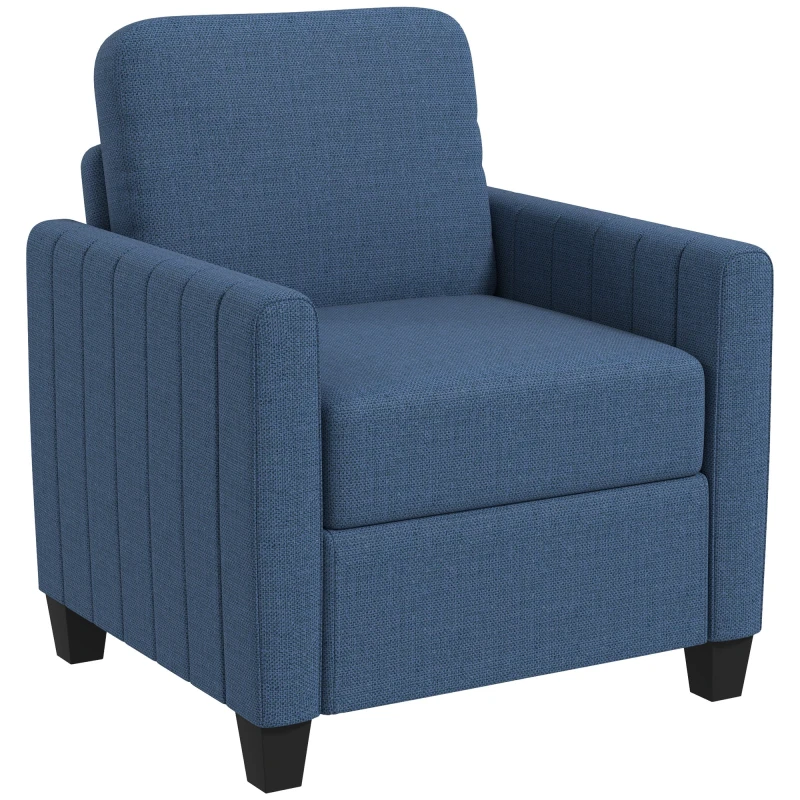 Image of HOMCOM Armchair, Channel Tufted Modern Fabric Accent Chair, Comfy Upholstered Reading Lounge with Spring Cushion Blue 83B-049V70BU