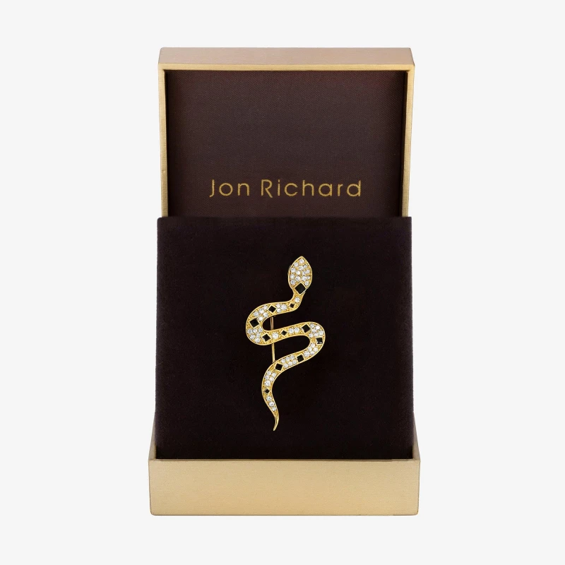 Image of Jon Richard Gold Plated Crystal & Jet Snake Brooch - Gift Box Gold female One Size