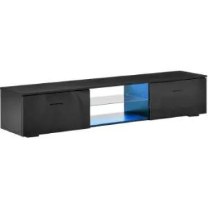 Image of High gloss TV Stand Cabinet W/ LED Lights Remote Control Cupboard Black - Homcom