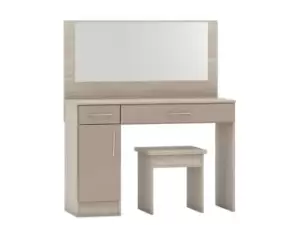 Image of Seconique Nevada Oyster Gloss and Oak 2 Drawer Dressing Table Set