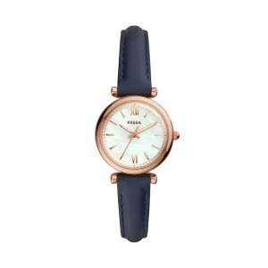 Image of Fossil Carlie Mini Ladies Navy Leather Strap Watch