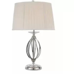 Image of Table Lamp Ivory Shade Cut Glass Droplets Metal Base Polished Nickel LED E27 60W