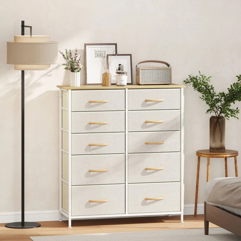 Image of HOMCOM HOMCOM Chest of Drawers with Fabric Drawers Dresser for Bedroom in Beige Size: Small Beige S Unisex 5063603270503