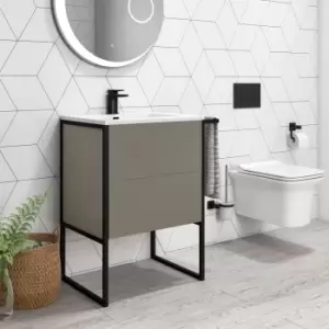 Image of 700mm Brown Freestanding Vanity Unit with Basin - Nero