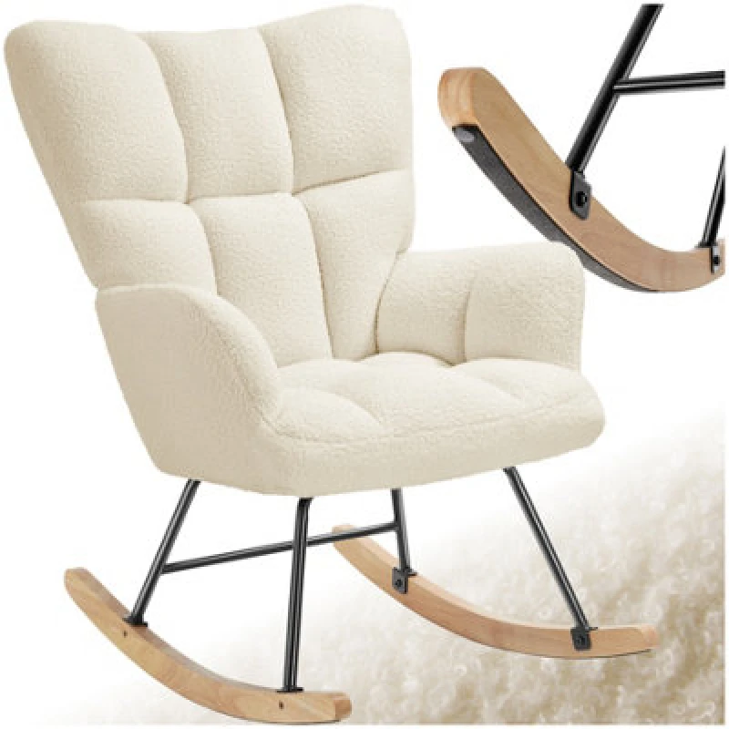 Image of Tectake 1 Rocking Chair Torve With Plush Padding, Quilted Pattern And Wooden Runners - Beige Boucle