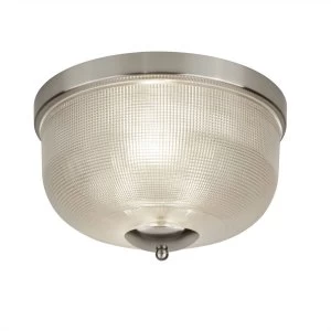 Image of 2 Light Flush Ceiling Light Satin Silver, Glass Shade, E27