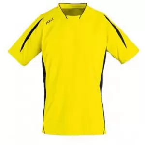 Image of SOLS Childrens/Kids Maracana 2 Short Sleeve Football T-Shirt (8 Years) (Lemon/Black)