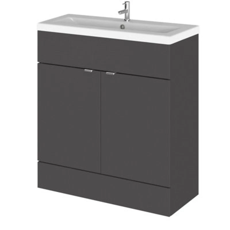 Image of Hudson Reed Fusion Floor Standing 2 Door Vanity Unit & Ceramic Basin, Stylish Sink Vanity Unit, Gloss Grey, 800mm