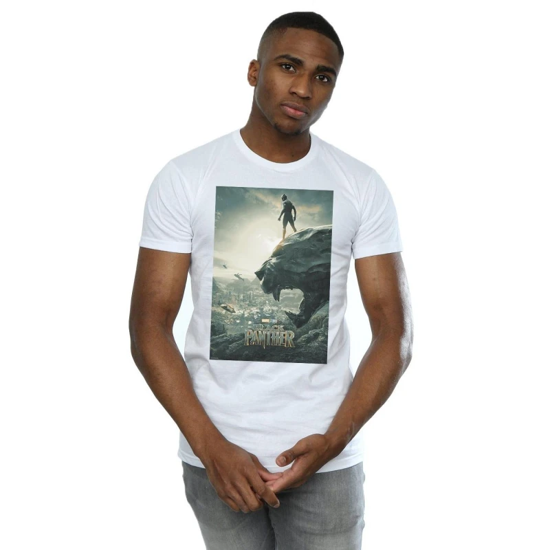 Image of Marvel Marvel Men Black Panther Poster T-Shirt in White Size: Small White S Male 5057736580837