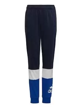 Image of Boys, adidas Essentials Junior Kids Colourblock Jogging Bottoms - Dark Blue, Dark Blue, Size 11-12 Years