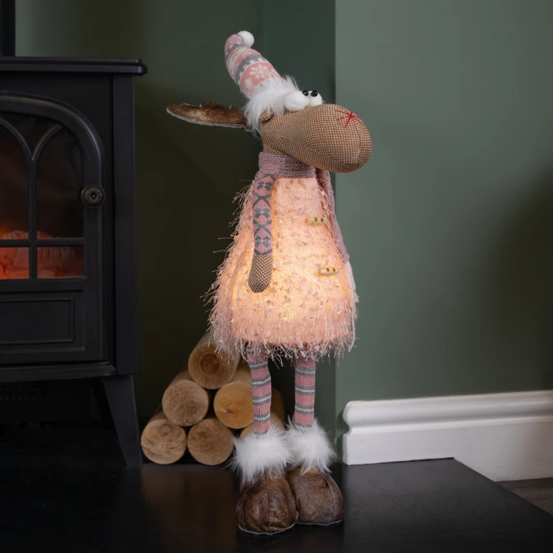 Image of 50cm Battery Warm White Light Up Standing Christmas Reindeer with Pink and Grey Hat