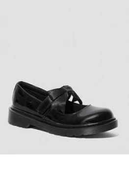 Image of Dr Martens Leather Maccy Ii Bow Mary Jane Shoes - Black Patent, Size 10 Younger