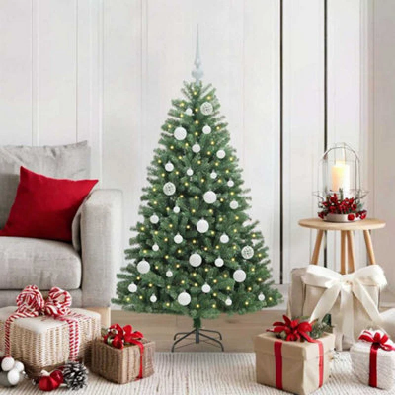 Image of vidaXL Artificial Hinged Christmas Tree with White Balls Green 120cm PVC and Metal, Green 3395472