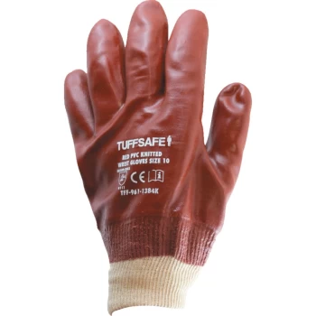 Image of Red PVC Knitted Wrist Gloves - Size 10