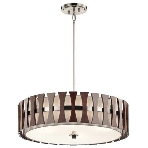 Image of 4 Light Round Semi Flush Ceiling Pendant Light Wood, E27