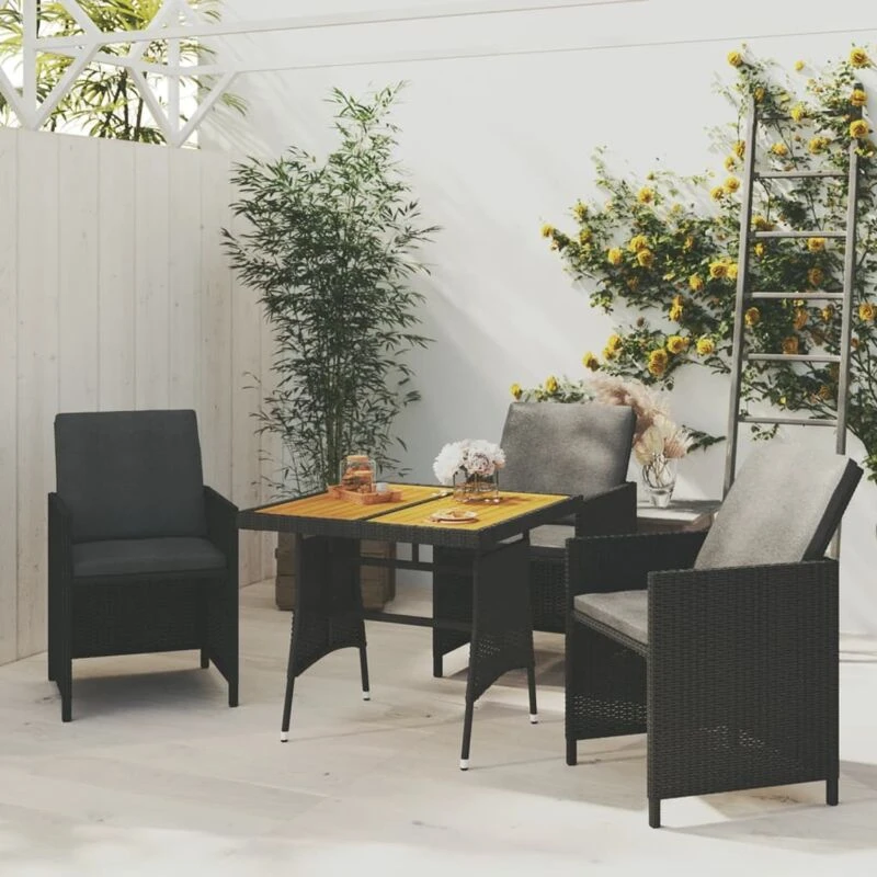 Image of VIDAXL Garden Table Black 70x70x72cm Poly Rattan & Solid Acacia Wood Vidaxl 8720286854037
