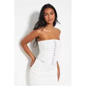 Image of I Saw It First White Crepe Hook And Eye Bandeau Corset Top - White
