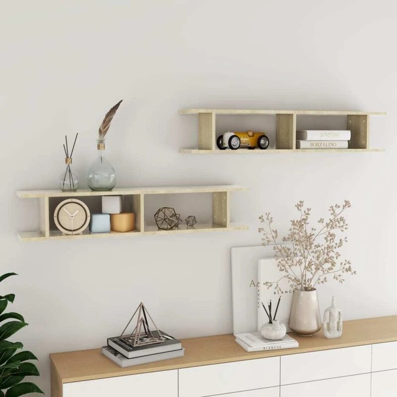 Image of VIDAXL Vidaxl - Wall Shelf 2 pcs Sonoma Oak 105x18x20cm Engineered Wood 8720286596265