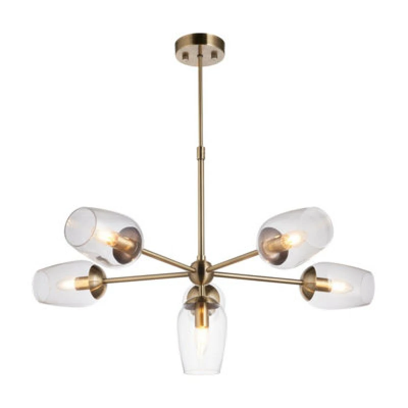 Image of Livorno Multi Arm Pendant Ceiling Light Antique Brass Plate, Clear Glass