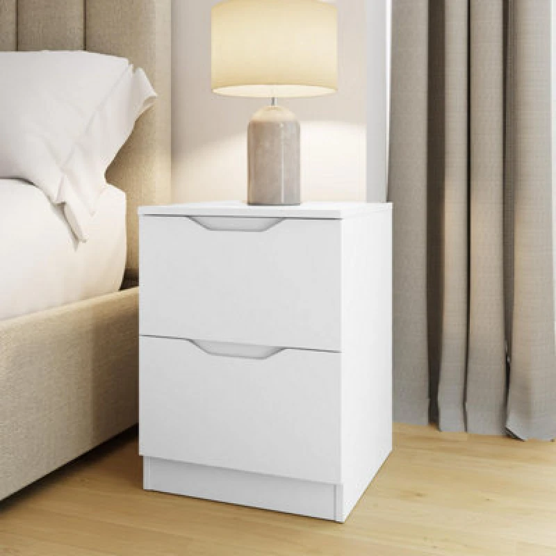 Image of FWStyle FWStyle White Bedside Table Modern Nightstand 2 Drawer White One Size Unisex 5056413129505