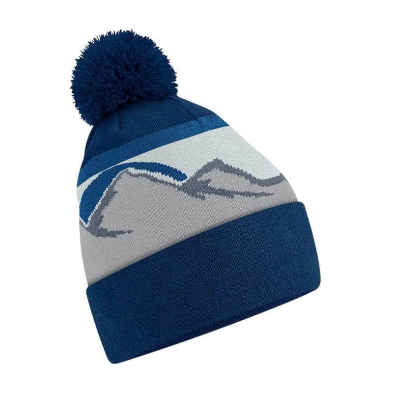 Image of Beechfield Mens Mountain Peaks Pom Pom Beanie in Blue Blue Male One Size