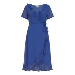 Image of Yumi Blue Frill Wrap Dress - Blue