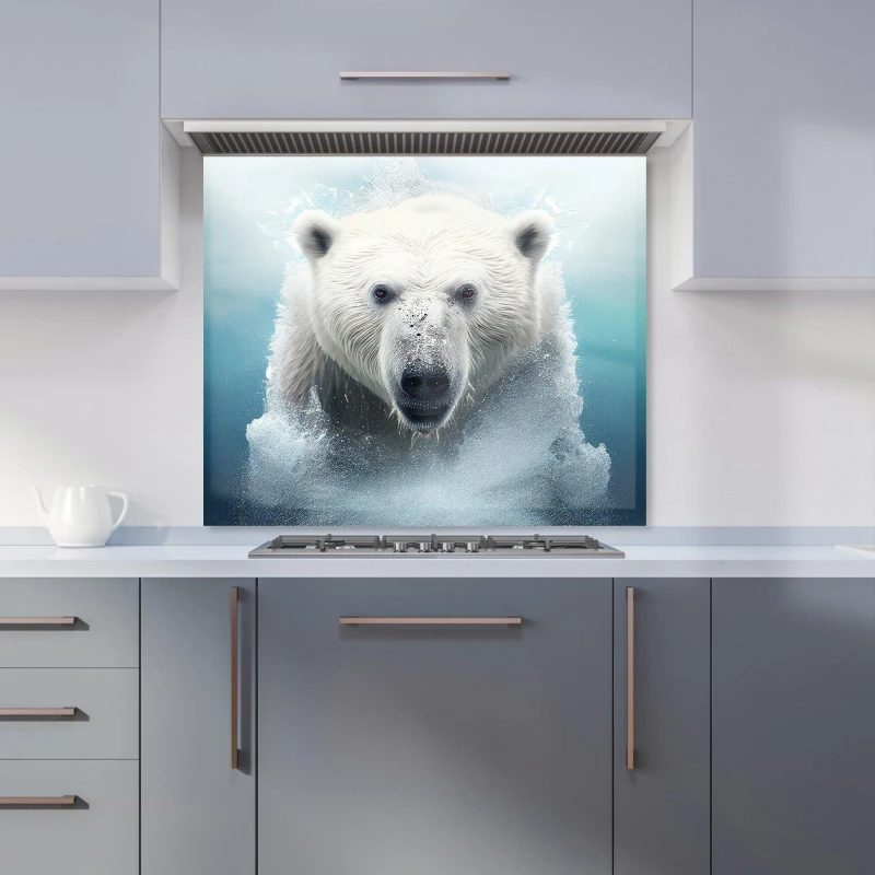 Image of Warren Reed - Designer Polar Bear Splashart Kitchen Splashback in White Size: 900mm x 650mm White Unisex 900mm x 650mm
