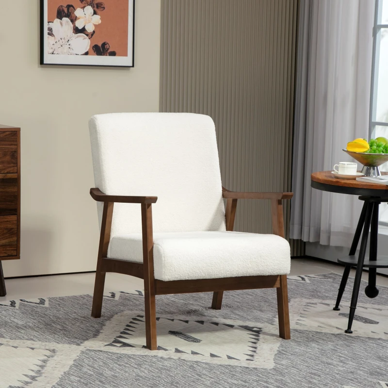 Image of HOMCOM White Boucle Accent Chair Armchair W/ Wide Seat for Living Room Bedroom - White TJ Hughes 5056725591502