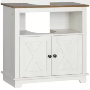Image of kleankin Under Sink Cabinet Bathroom Vanity Unit with Double Doors and Storage Shelves, 60 x 30 x 60cm, White