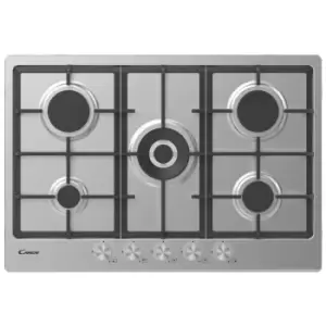 Image of Candy CHG74WPX 75cm 5 Burner Gas Hob is Stainless Steel Double Ring Burner