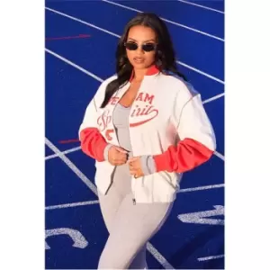 Image of I Saw It First Blue Team Spirit Embroidered Heavyweight Fleeceback Varsity Jacket - Blue