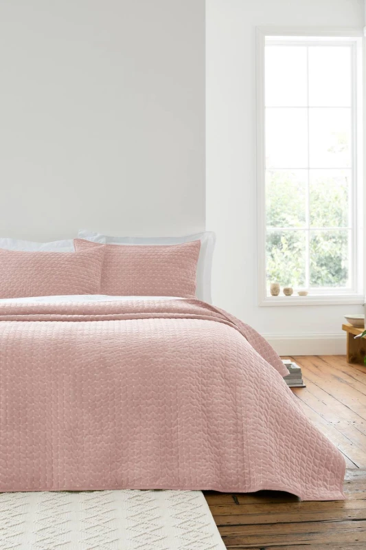 Image of Bianca Attica Velvet 240cm x 260cm Embroidered Bedspread Pink