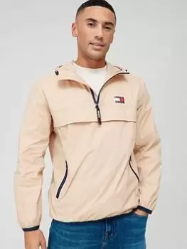 Image of Tommy Jeans Chicago Packable Tech Popover Windbreaker - Beige , Natural, Size 2XL, Men