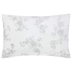 Image of Joules Woodland Floral 100% Cotton Housewife Pillowcase Pair Grey and White