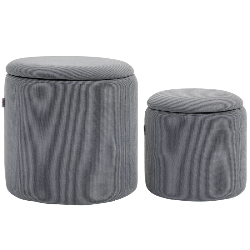 Image of HOMCOM Fabric Storage Ottoman with Removable Lid, Set of 2, Light Grey 838-273V70GY