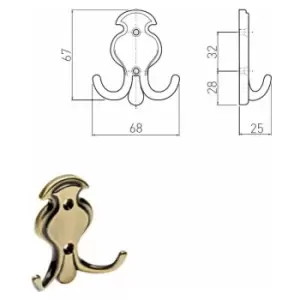 Image of Hat Coat Hanger Hook Door Wall Bath Orvie Model - Old Gold - Type Double Hook - Pack of 5