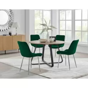 Image of Furniture Box Santorini Brown Round Dining Table and 4 Green Pesaro Silver Leg Chairs