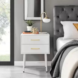 Image of Furniture Box Taylor Large 2 Drawer White Bedside Table With Gold Handles