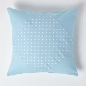 Image of Homescapes - Cotton Plain Blue and Polka Dots Cushion Cover, 60 x 60cm - Blue - Blue