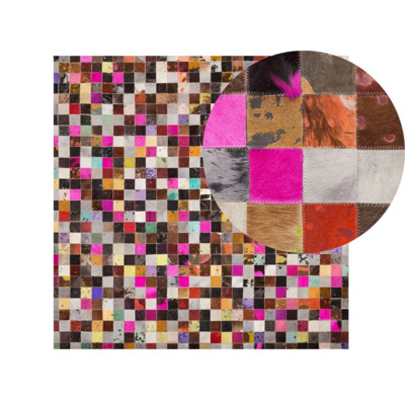 Image of Beliani Rug Enne Multicolour 200 X 200 Cm Leather