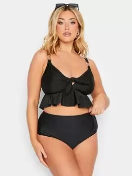 Image of Yours Knot Front Metal Trim Bikini Top, Black, Size 24, Women