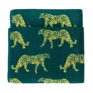 Image of Leopard Animal Jacquard Bath Towel Teal
