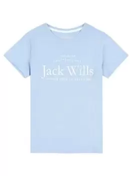 Image of Jack Wills Girls Script Short Sleeve T Shirt - Chambray Blue, Light Blue, Size Age: 5-6 Years, Women