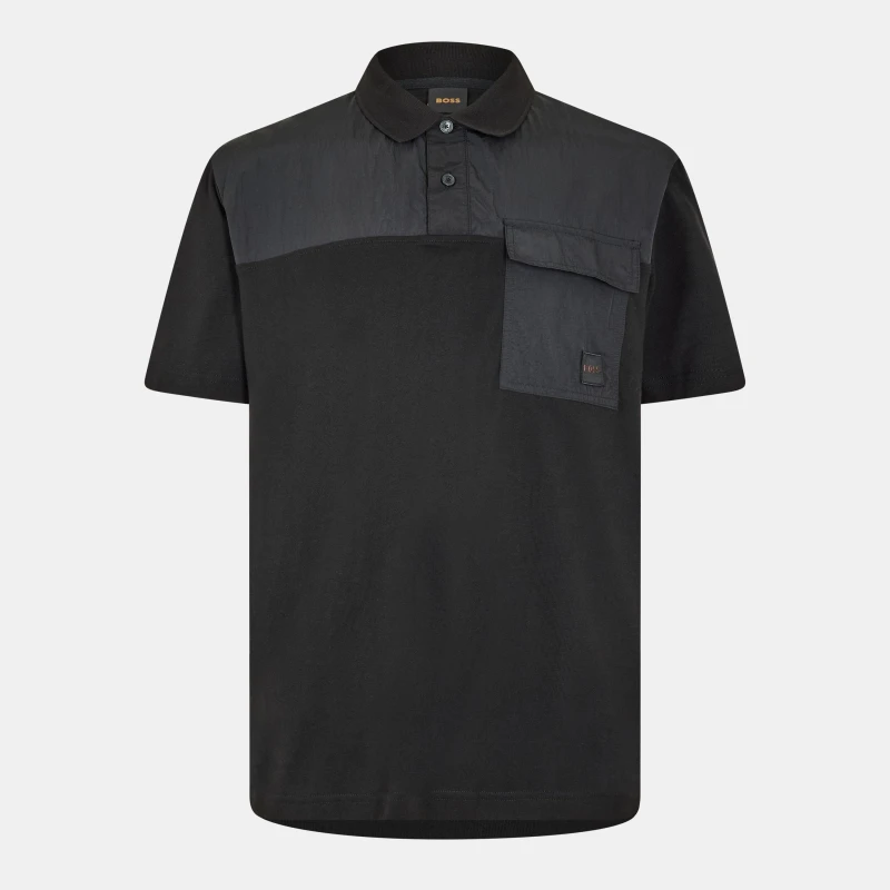 Image of Boss Mens Panel Short-Sleeve Polo Short Sleeve Polos S Black 54070303350