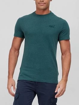 Image of Superdry Vintage Logo Embroidered T-Shirt - Green Marl, Green Marl, Size S, Men