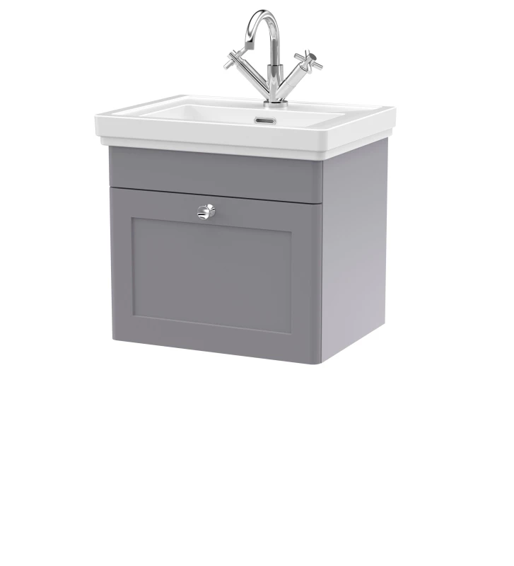 Image of BALTERLEY Traditional Wall Hung 1 Drawer Vanity Unit with 1 Tap Hole Fireclay Basin, 500mm - Satin Grey BFCL291A
