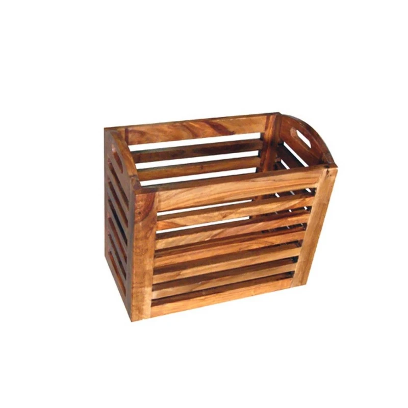 Image of Jaipur Furniture Ltd Jaipur Small Basket - Sheesham Wood - L25 x W41 x H35cm - Honey Dark Finish in Brown Brown Unisex