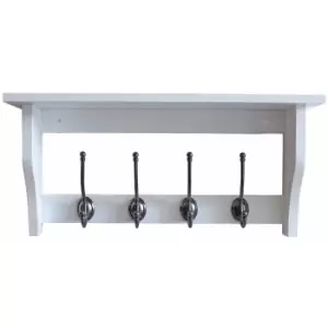 Image of Lewiston 4 Coat Hooks with Shelf - White