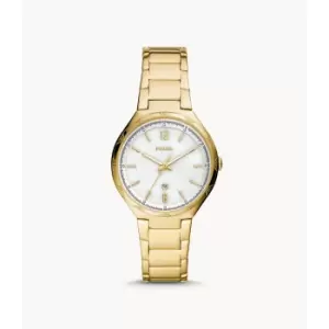 Image of Fossil Womens Ashtyn Three-Hand Date Gold-Tone Stainless Steel Watch - Gold